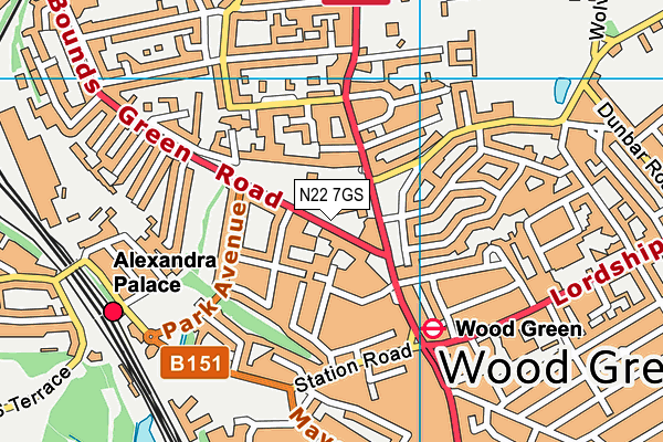 N22 7GS map - OS VectorMap District (Ordnance Survey) N22 7GS map - OS VectorMap District (Ordnance Survey)