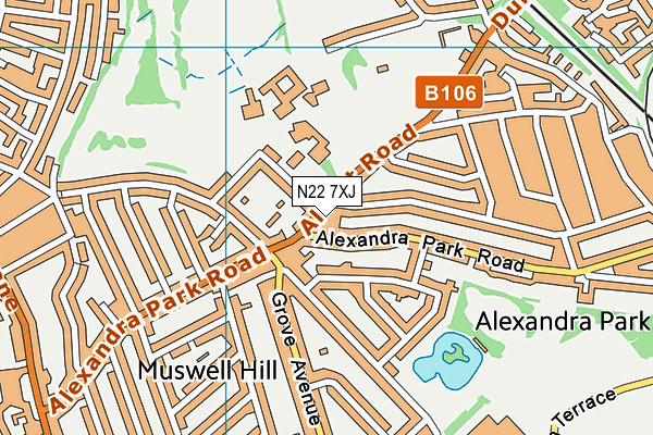 N22 7XJ map - OS VectorMap District (Ordnance Survey) N22 7XJ map - OS VectorMap District (Ordnance Survey)