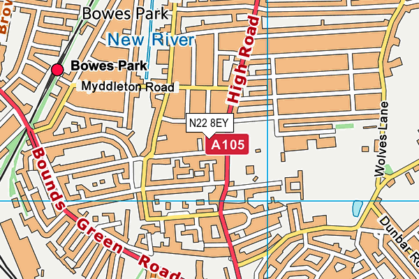 N22 8EY map - OS VectorMap District (Ordnance Survey)