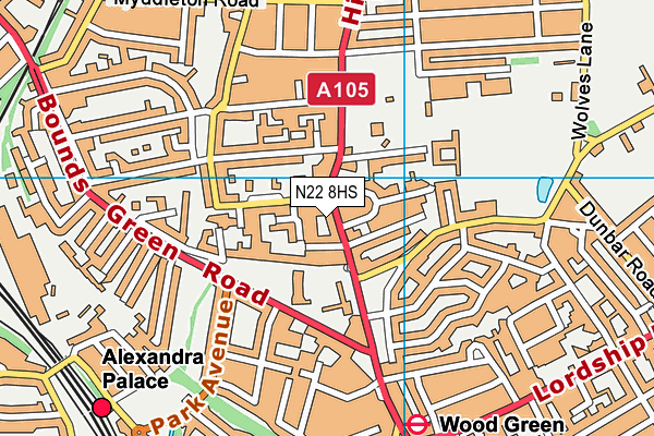 N22 8HS map - OS VectorMap District (Ordnance Survey) N22 8HS map - OS VectorMap District (Ordnance Survey)