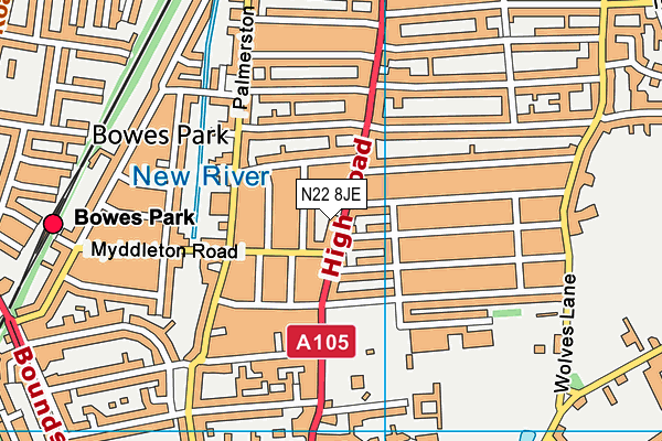 N22 8JE map - OS VectorMap District (Ordnance Survey) N22 8JE map - OS VectorMap District (Ordnance Survey)