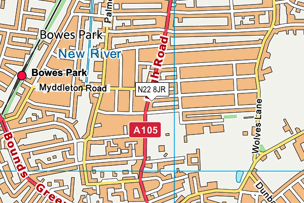 N22 8JR map - OS VectorMap District (Ordnance Survey)