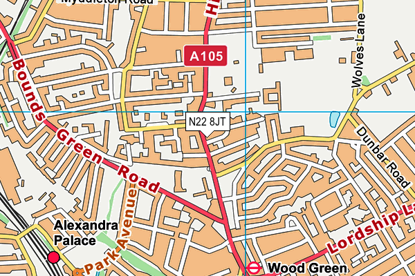 N22 8JT map - OS VectorMap District (Ordnance Survey) N22 8JT map - OS VectorMap District (Ordnance Survey)