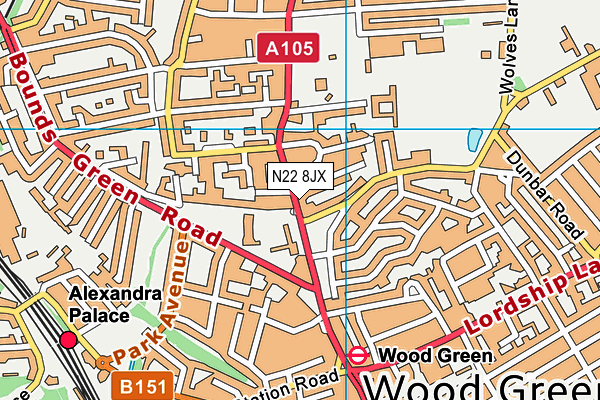 N22 8JX map - OS VectorMap District (Ordnance Survey) N22 8JX map - OS VectorMap District (Ordnance Survey)