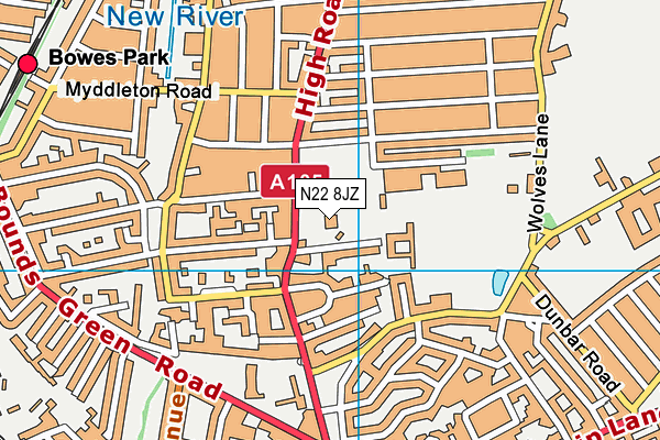 N22 8JZ map - OS VectorMap District (Ordnance Survey) N22 8JZ map - OS VectorMap District (Ordnance Survey)