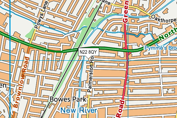 N22 8QY map - OS VectorMap District (Ordnance Survey)