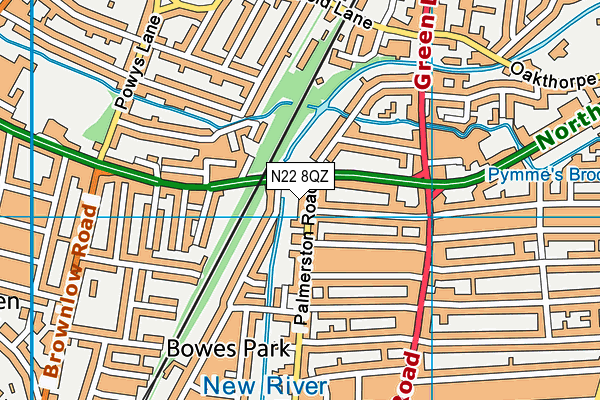 N22 8QZ map - OS VectorMap District (Ordnance Survey)