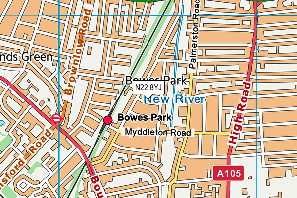 N22 8YJ map - OS VectorMap District (Ordnance Survey) N22 8YJ map - OS VectorMap District (Ordnance Survey)