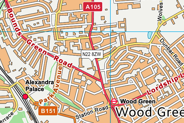 N22 8ZW map - OS VectorMap District (Ordnance Survey) N22 8ZW map - OS VectorMap District (Ordnance Survey)