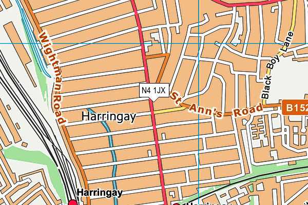 N4 1JX map - OS VectorMap District (Ordnance Survey)