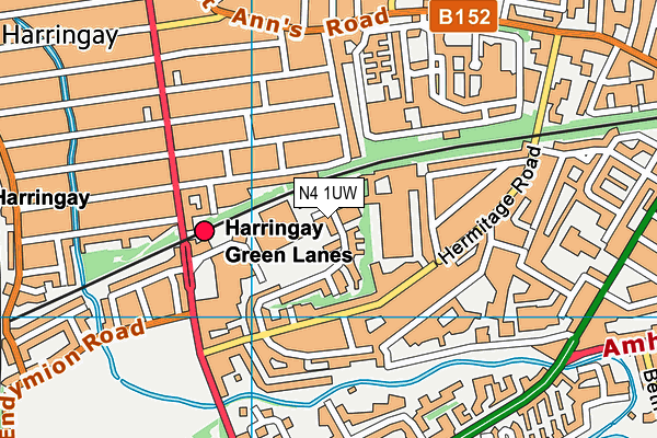 N4 1UW map - OS VectorMap District (Ordnance Survey)