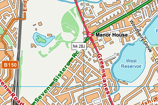 N4 2BJ map - OS VectorMap District (Ordnance Survey)