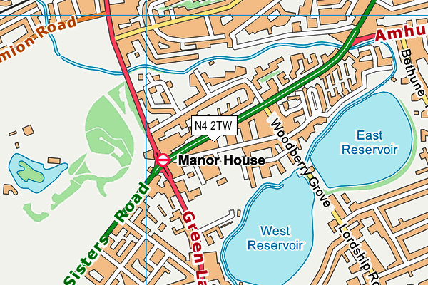 N4 2TW map - OS VectorMap District (Ordnance Survey)