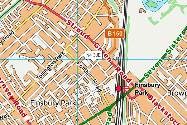 N4 3JE map - OS VectorMap District (Ordnance Survey)