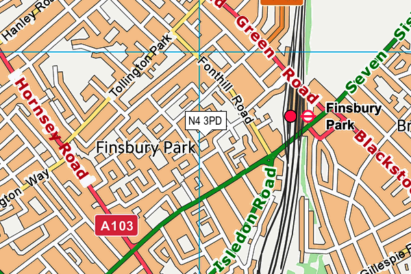 N4 3PD map - OS VectorMap District (Ordnance Survey)