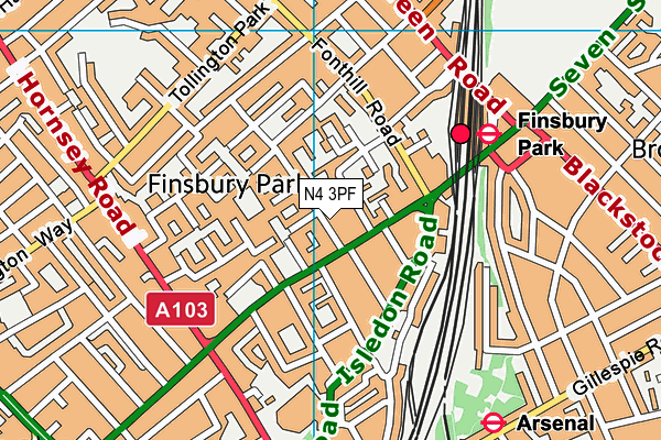 N4 3PF map - OS VectorMap District (Ordnance Survey)