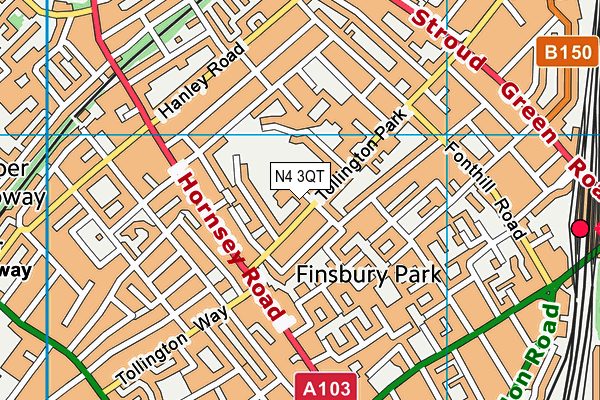 N4 3QT map - OS VectorMap District (Ordnance Survey)