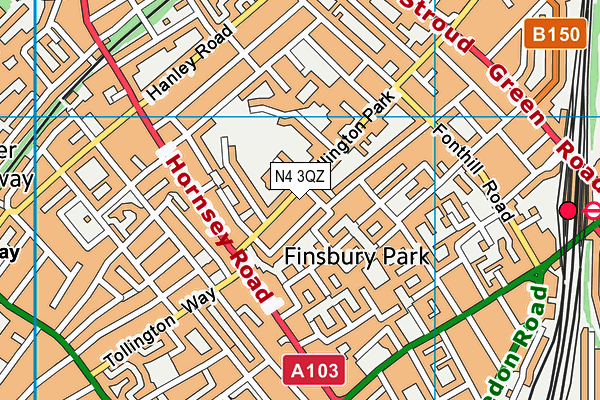 N4 3QZ map - OS VectorMap District (Ordnance Survey)