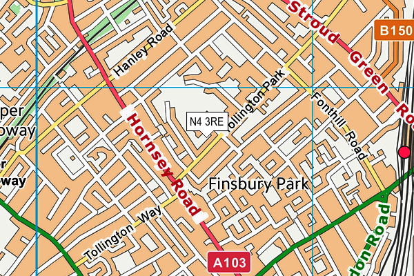 N4 3RE map - OS VectorMap District (Ordnance Survey)