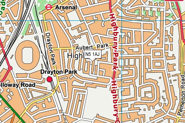 N5 1AJ map - OS VectorMap District (Ordnance Survey)