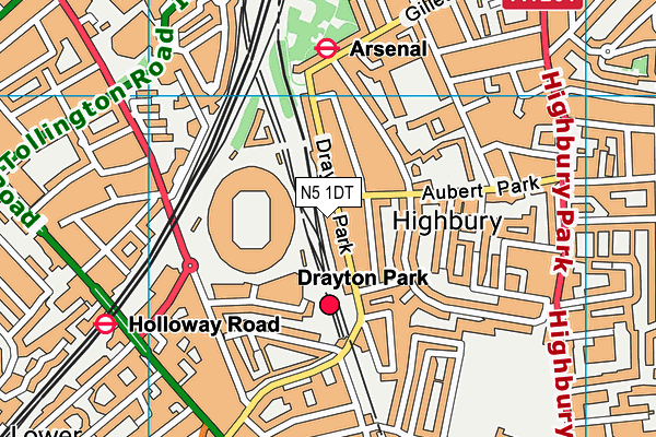 N5 1DT map - OS VectorMap District (Ordnance Survey)