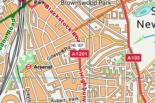 N5 1EF map - OS VectorMap District (Ordnance Survey)