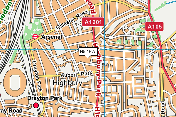 N5 1FW map - OS VectorMap District (Ordnance Survey)