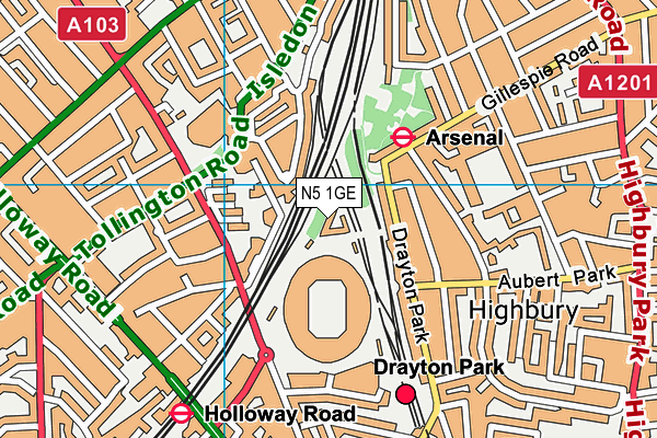 N5 1GE map - OS VectorMap District (Ordnance Survey)