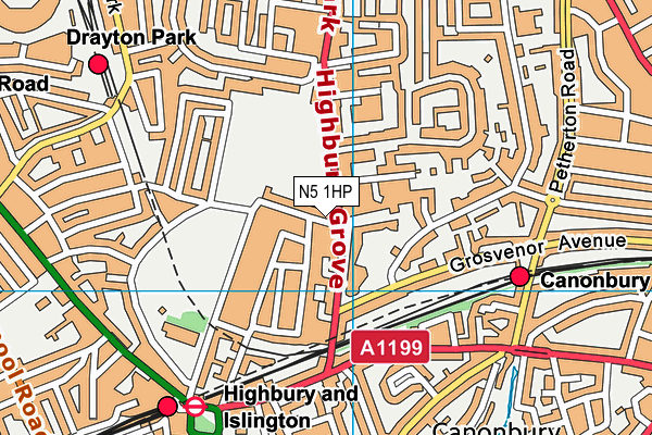 N5 1HP map - OS VectorMap District (Ordnance Survey)
