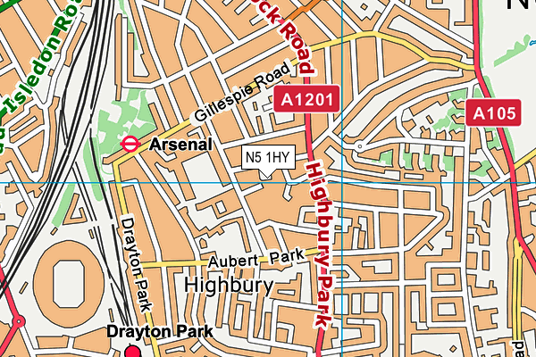 N5 1HY map - OS VectorMap District (Ordnance Survey)