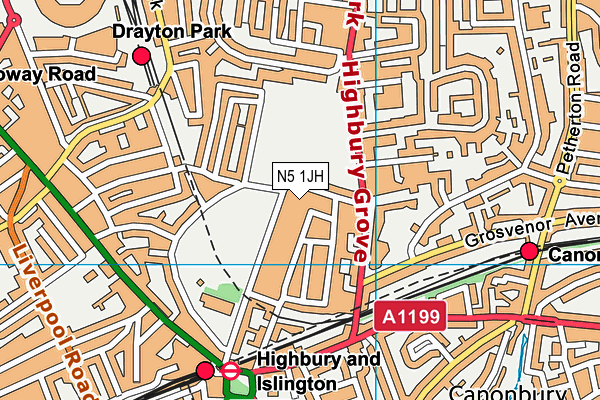 N5 1JH map - OS VectorMap District (Ordnance Survey)
