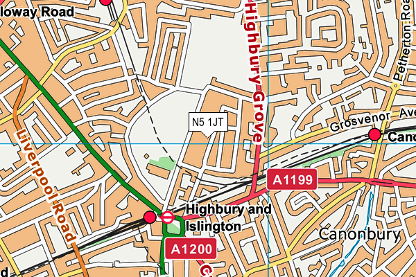 N5 1JT map - OS VectorMap District (Ordnance Survey)