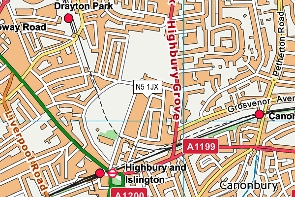 N5 1JX map - OS VectorMap District (Ordnance Survey)