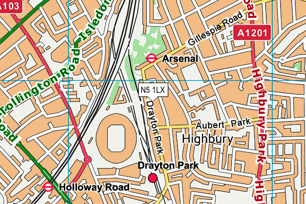 N5 1LX map - OS VectorMap District (Ordnance Survey)
