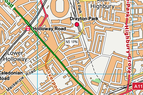 N5 1PN map - OS VectorMap District (Ordnance Survey)