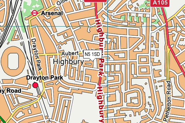 N5 1SD map - OS VectorMap District (Ordnance Survey)