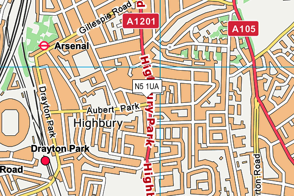 N5 1UA map - OS VectorMap District (Ordnance Survey)