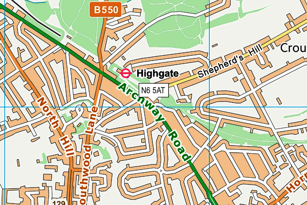 N6 5AT map - OS VectorMap District (Ordnance Survey)