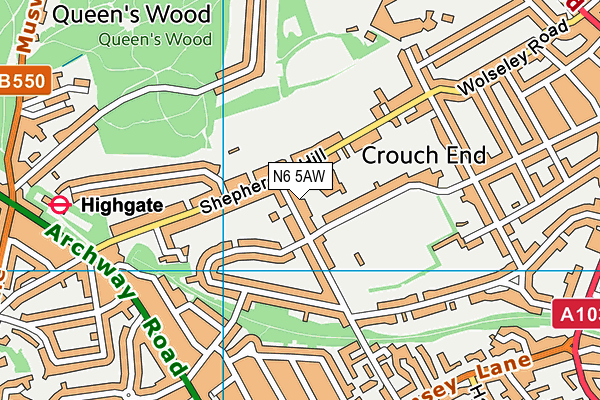 N6 5AW map - OS VectorMap District (Ordnance Survey)