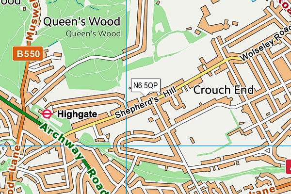 N6 5QP map - OS VectorMap District (Ordnance Survey)
