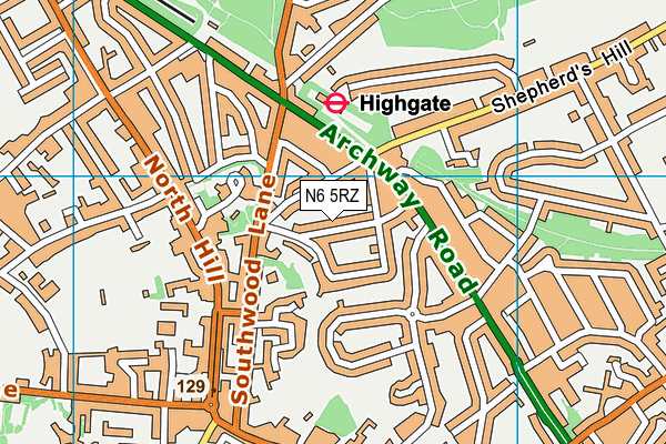 N6 5RZ map - OS VectorMap District (Ordnance Survey)