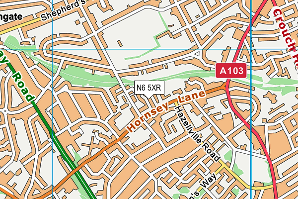 N6 5XR map - OS VectorMap District (Ordnance Survey)