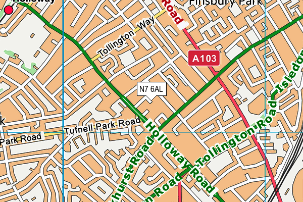 N7 6AL map - OS VectorMap District (Ordnance Survey) N7 6AL map - OS VectorMap District (Ordnance Survey)