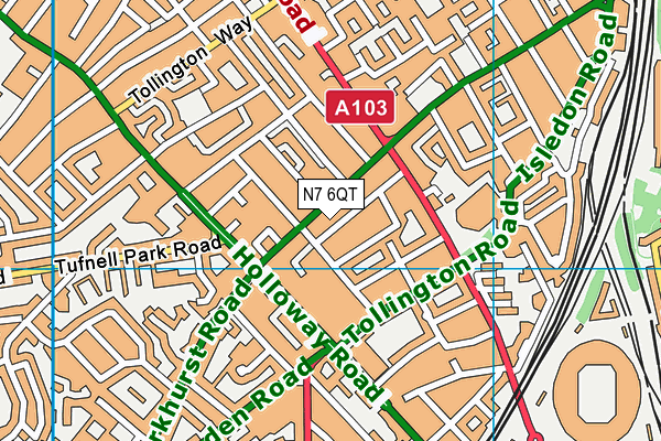 N7 6QT map - OS VectorMap District (Ordnance Survey)