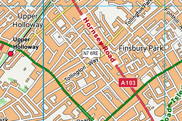 N7 6RE map - OS VectorMap District (Ordnance Survey)