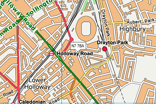 N7 7BA map - OS VectorMap District (Ordnance Survey)