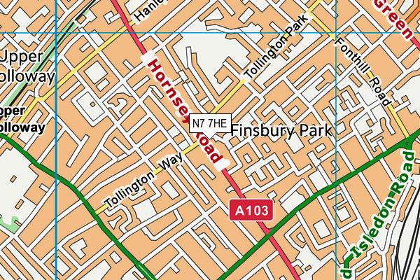 N7 7HE map - OS VectorMap District (Ordnance Survey)