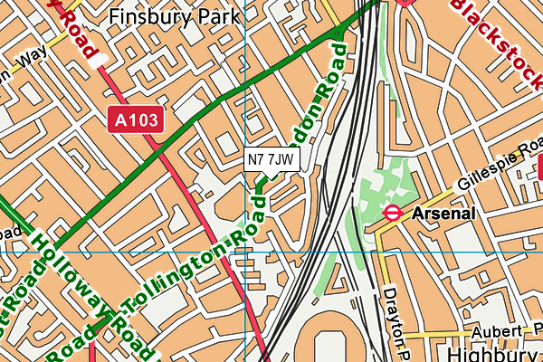 N7 7JW map - OS VectorMap District (Ordnance Survey) N7 7JW map - OS VectorMap District (Ordnance Survey)