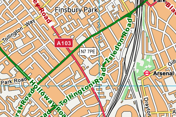 N7 7PE map - OS VectorMap District (Ordnance Survey) N7 7PE map - OS VectorMap District (Ordnance Survey)