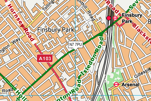 N7 7PU map - OS VectorMap District (Ordnance Survey)